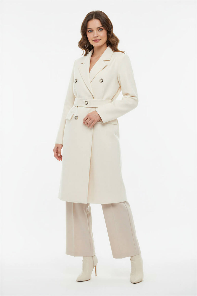 Setre Button Detailed Belted Long Coat Cream