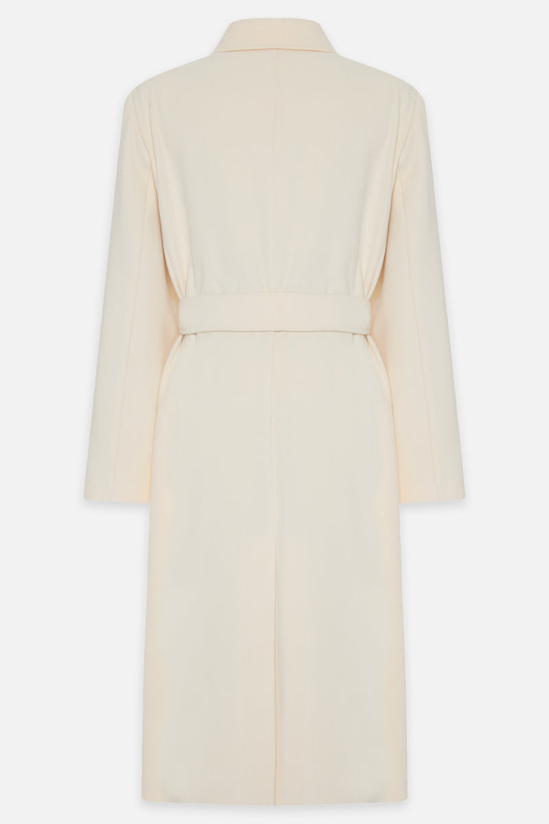 Setre Button Detailed Belted Long Coat Cream