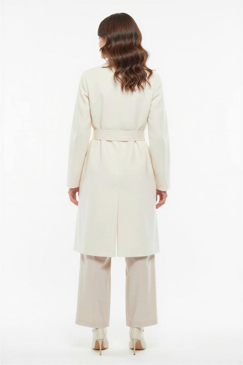 Setre Button Detailed Belted Long Coat Cream