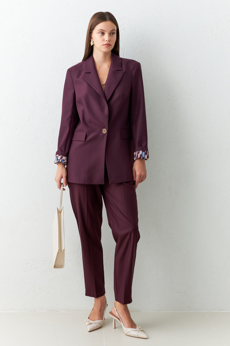 Setre Inner Lining Detailed Single Button Jacket Burgundy