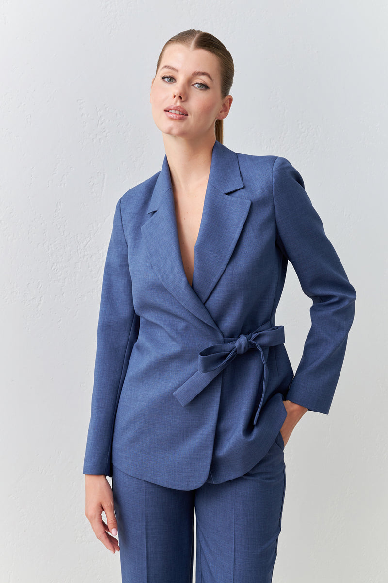 Setre Asymmetrical Side Tie Detailed Jacket Indigo