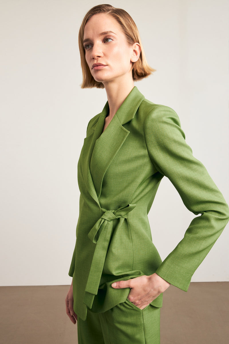 Setre Asymmetrical Side Tie Detailed Jacket Green