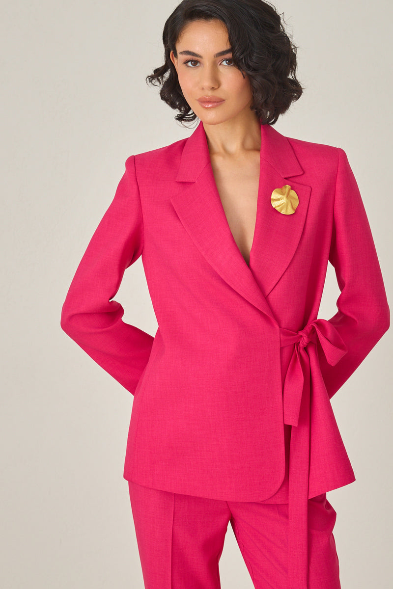 Setre Collar Brooch And Tie Detailed Jacket And Trouser Suit Fuchsia