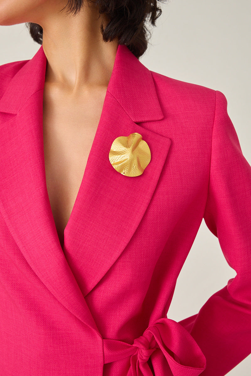 Setre Collar Brooch And Tie Detailed Jacket And Trouser Suit Fuchsia