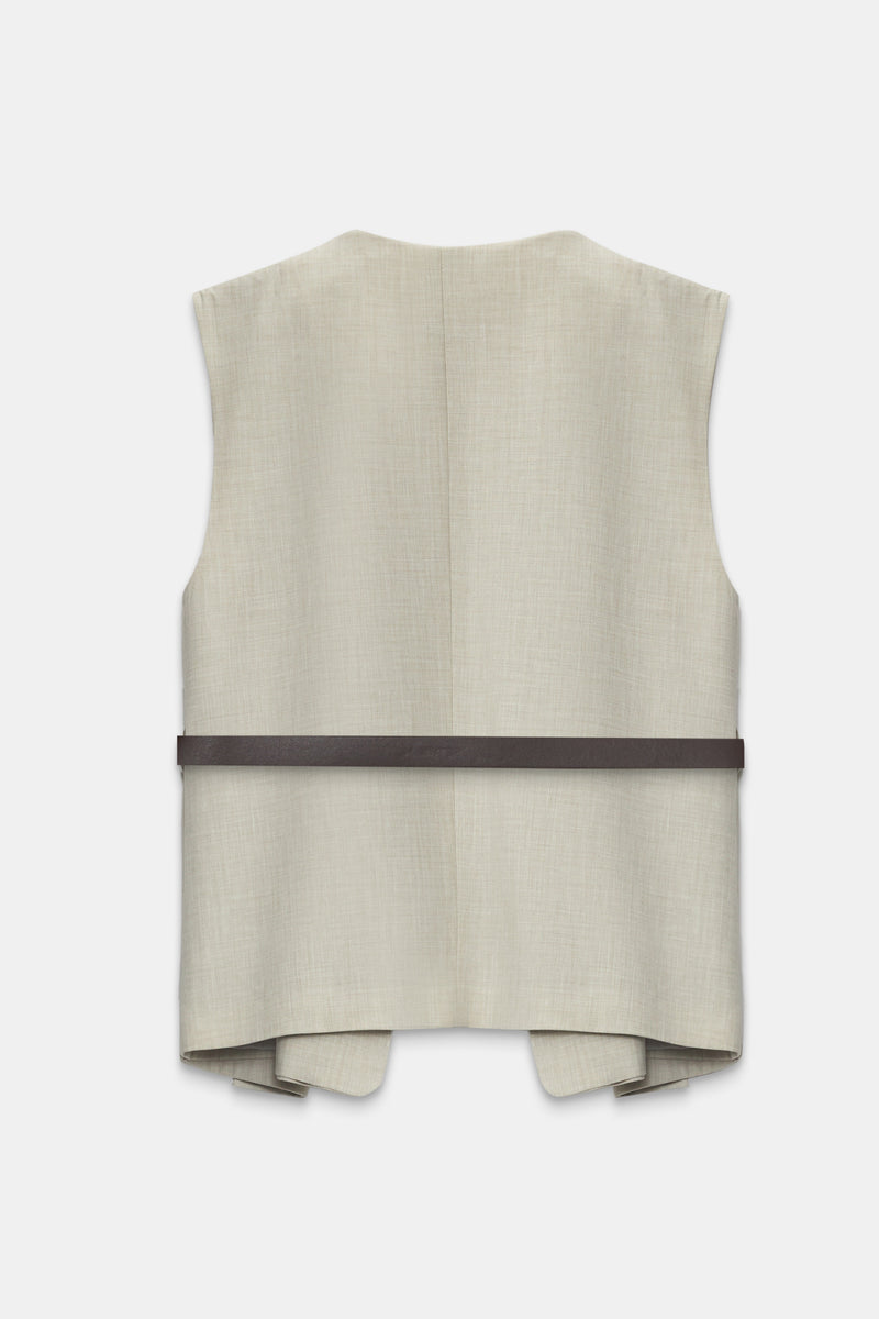 Setre Surplice Neck Solid Vest Beige