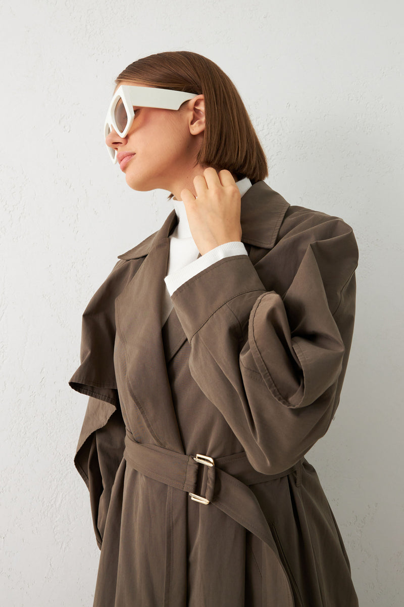 Setre Belted Trench Coat With Pockets Khaki