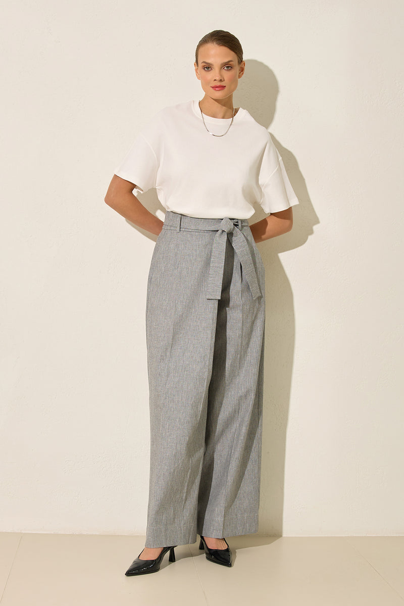 Setre Waist Tie Ankle Length Trouser Grey Melange