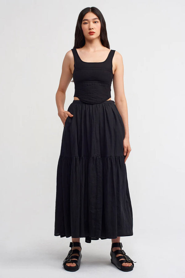 Nu High Waist Linen Maxi Skirt Black