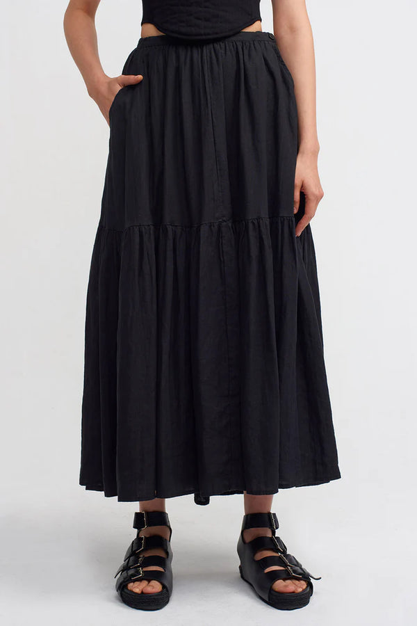 Nu High Waist Linen Maxi Skirt Black