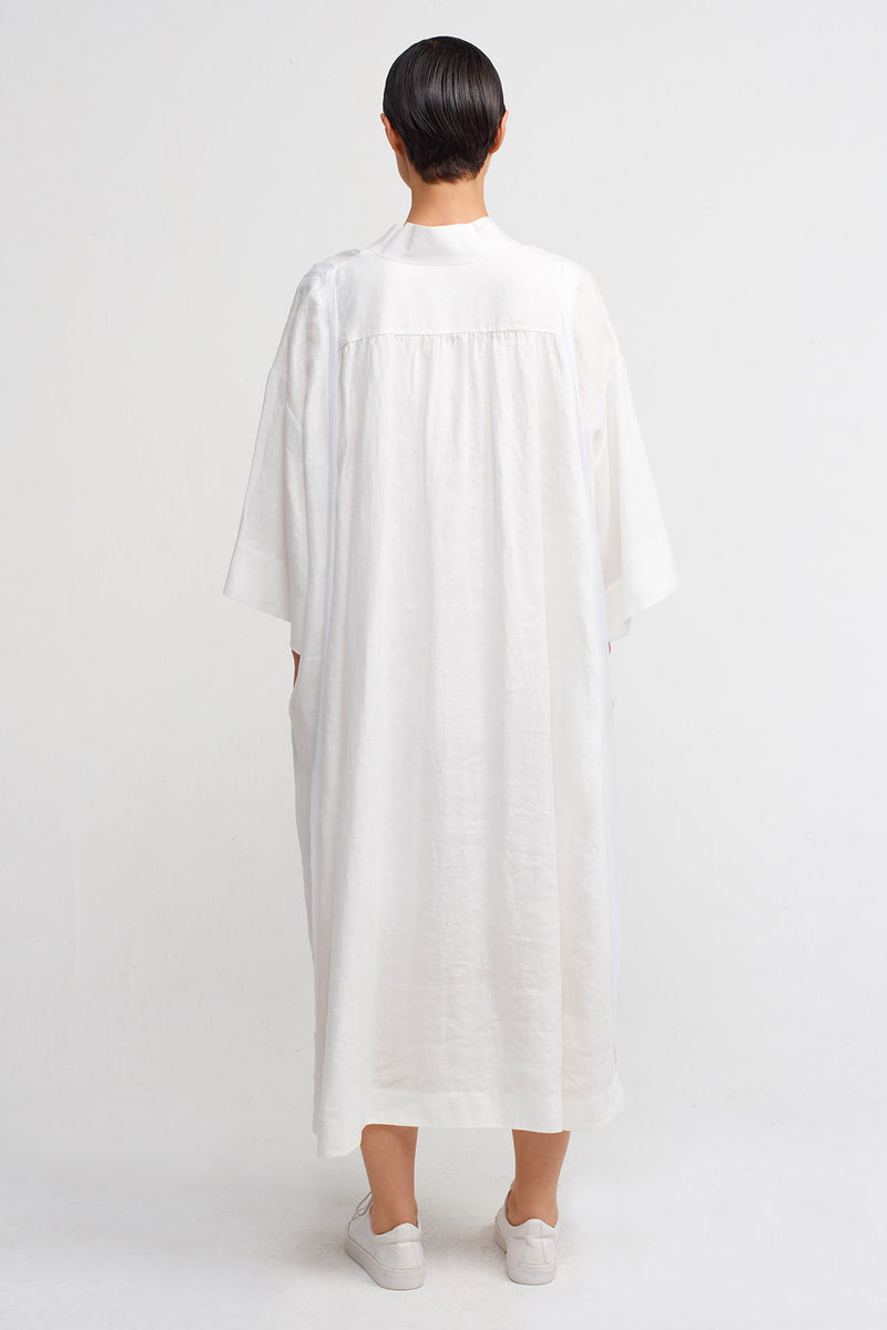 Nu V-Neck Midi Linen Dress Off White