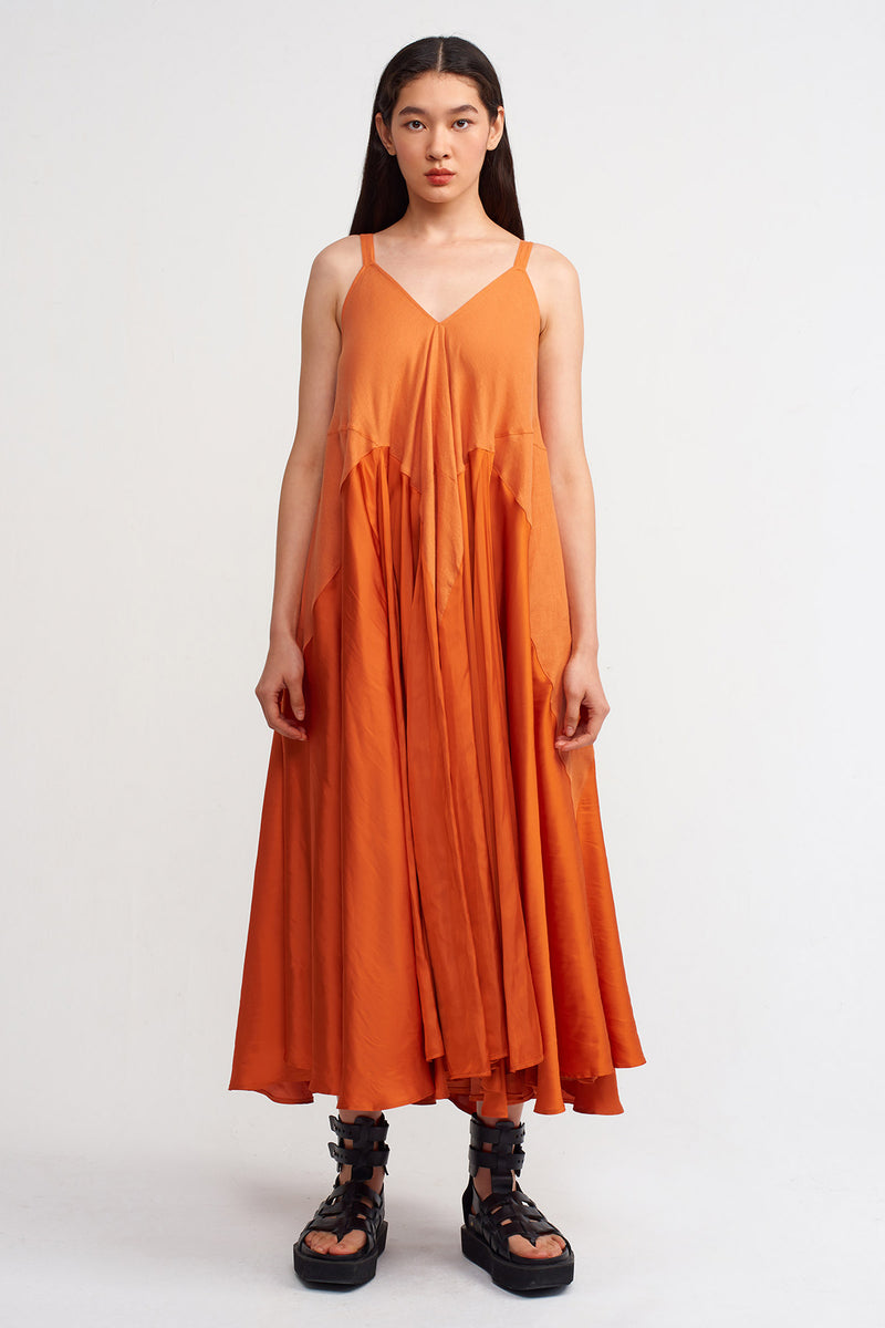 Nu Thin Strap Linen Mix Satin Dress Amber