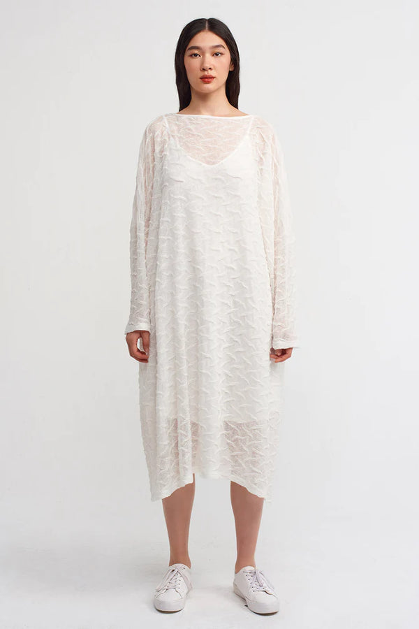 Nu Solid Textured Midi Dress Off White