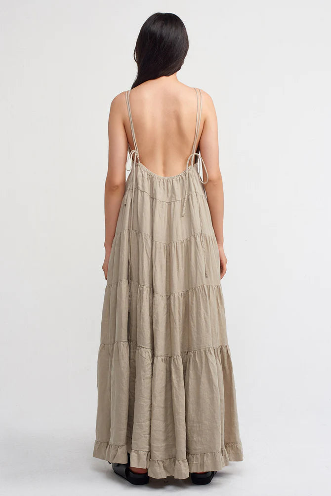 Nu Strappy Tiered Detail Maxi Dress Light Grey