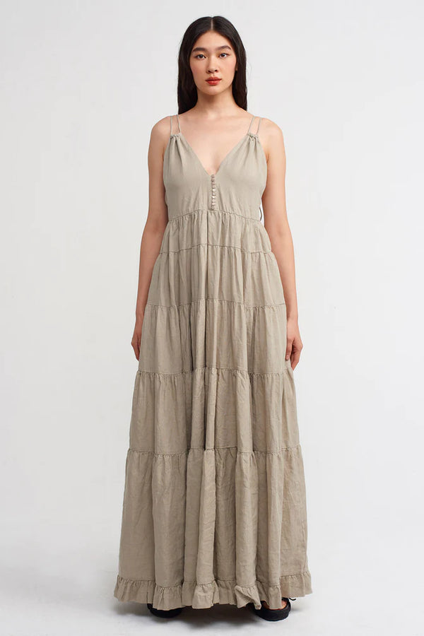 Nu Strappy Tiered Detail Maxi Dress Light Grey