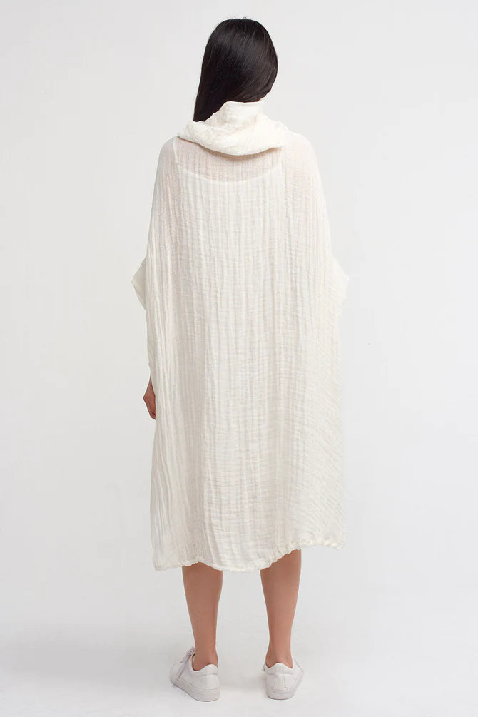 Nu Cowl Collar Textured Dress Off White