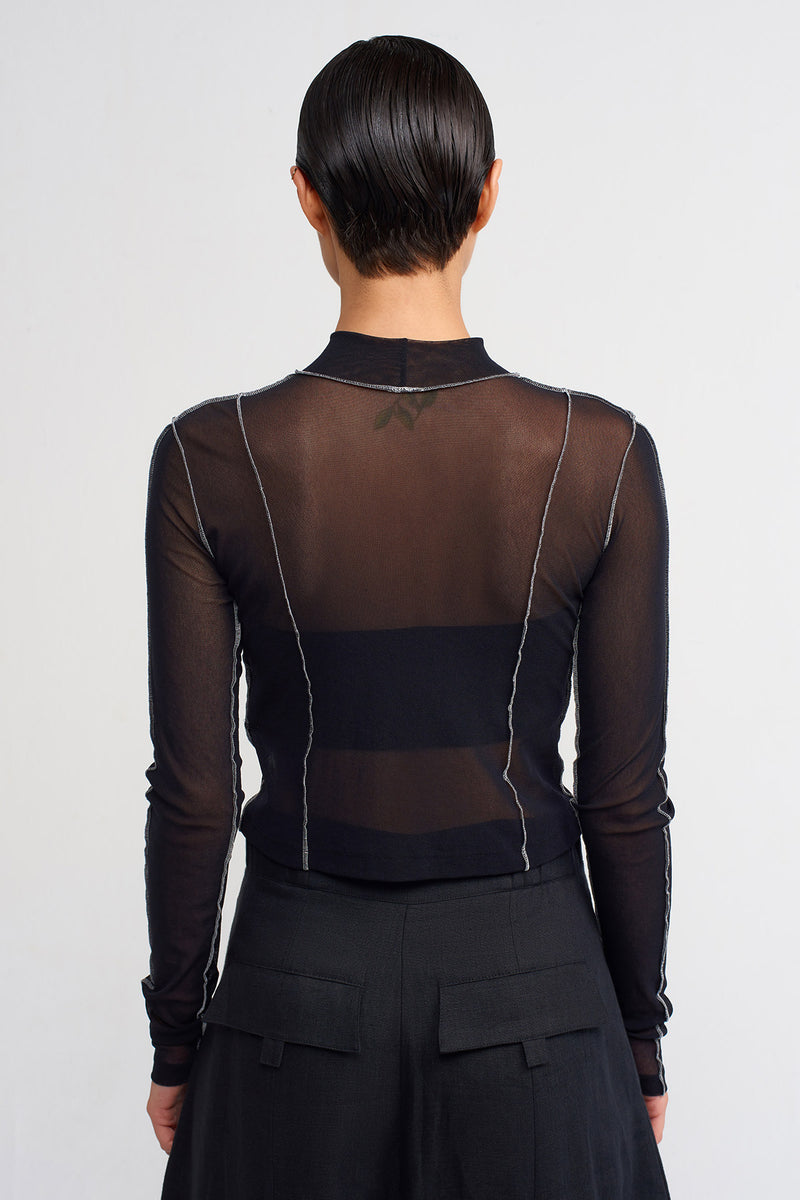 Nu Contrast Stitched Mesh Bodysuit Black/Offwhite