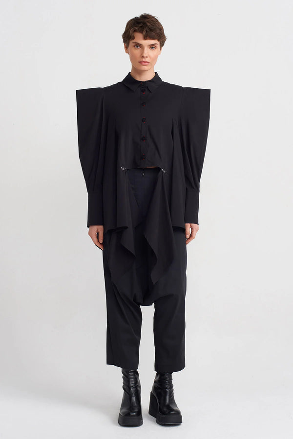 Nu Square-Shoulder Asymmetric Shirt Black
