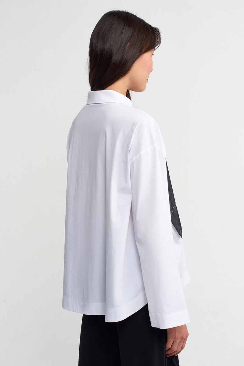 Nu Shirt With Large Organza Pocket Detail Off White/Black