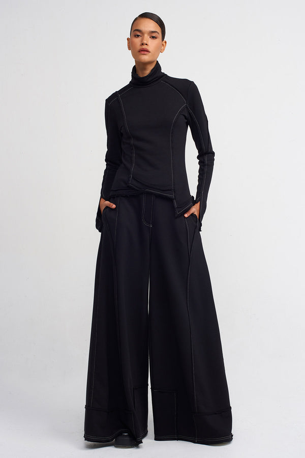 Nu High-Neck Bodysuit With Contrast Stitching Detail Beige - Black