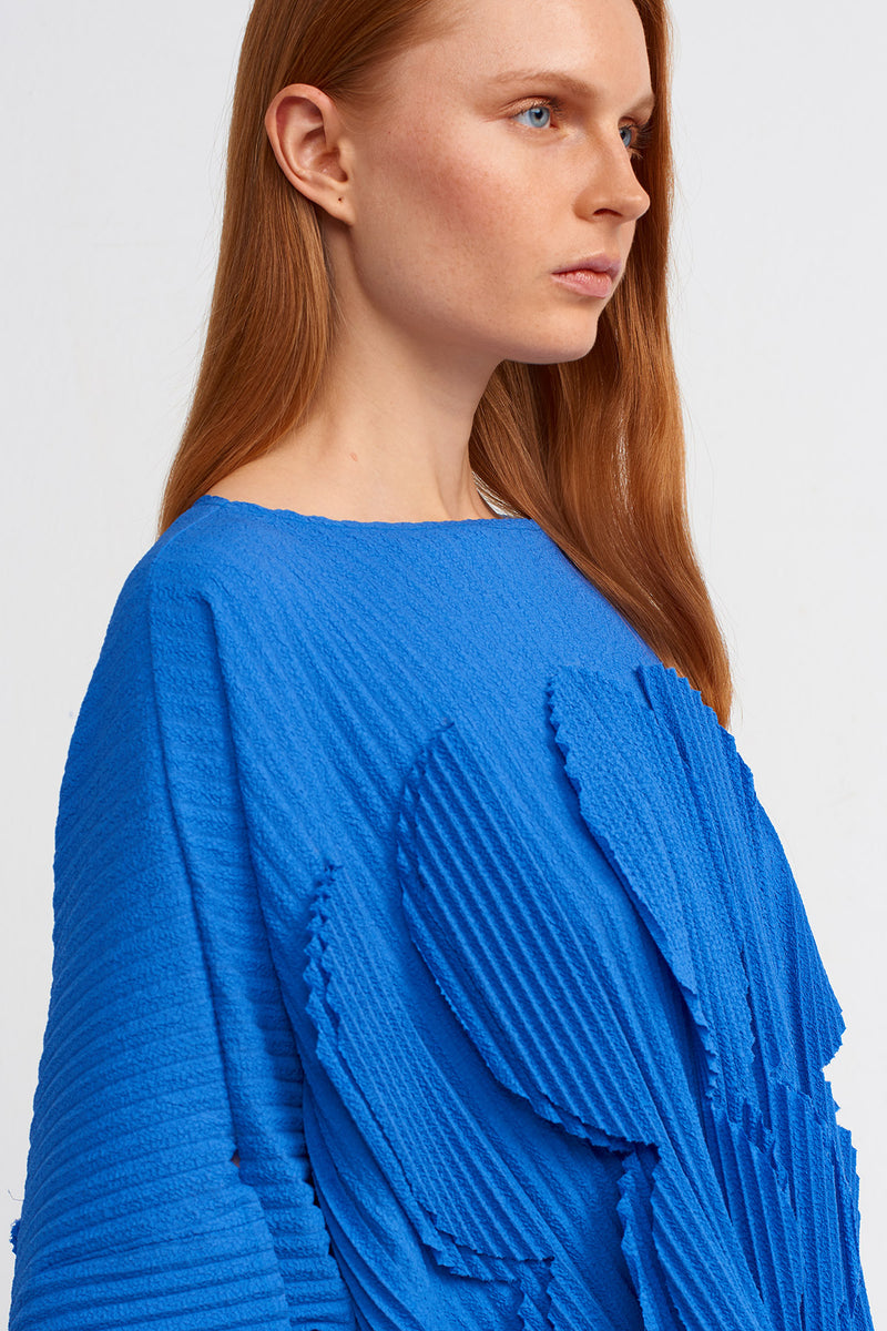 Nu Self-Patterned Pleated Blouse Blue
