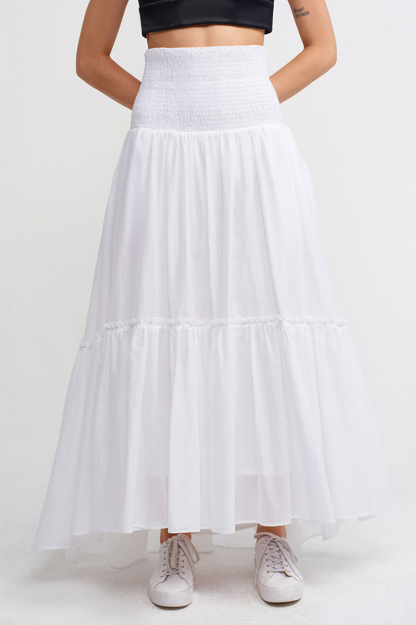 Nu Elasticated Waist Midi Length Voile Skirt Off White