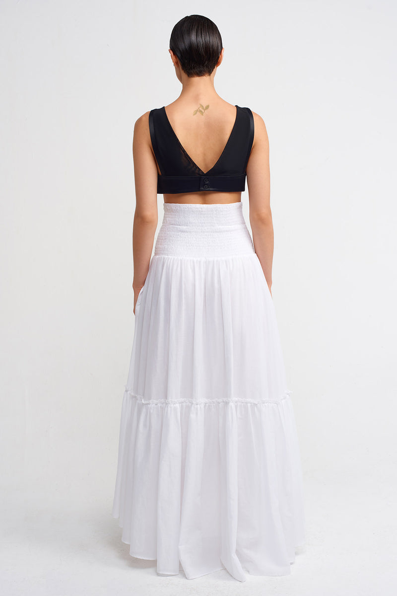 Nu Elasticated Waist Midi Length Voile Skirt Off White