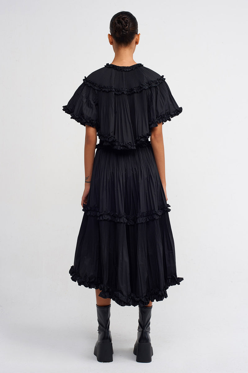 Nu Asymmetric Stitched Pleated Taffeta Skirt Black