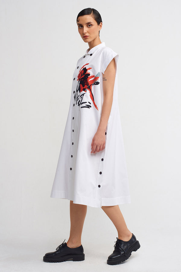Nu Print And Embroidery Detailed Dress Off White/Black
