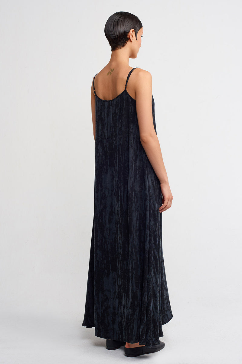 Nu Thin-Strap Velvet-Look Long Dress Black