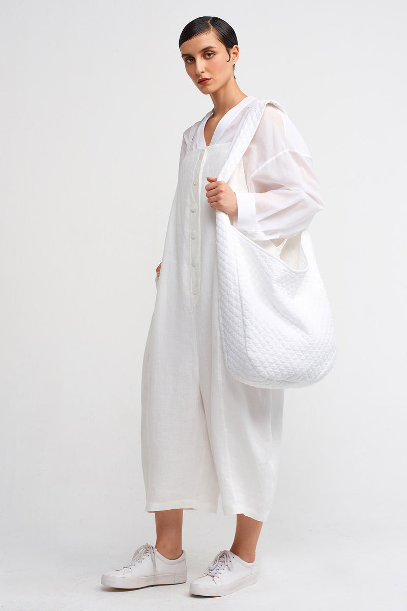 Nu Thick-Strap Linen Jumpsuit Off White