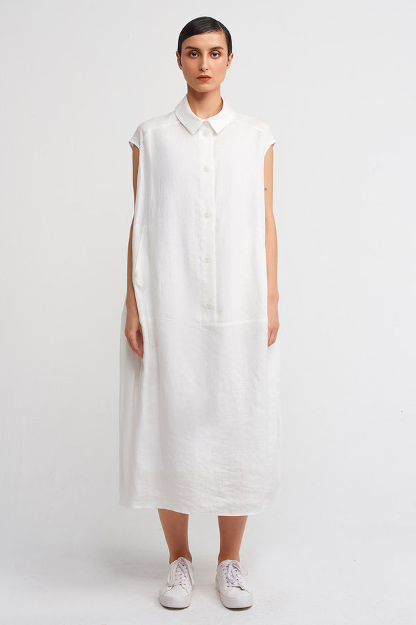 Nu Shirt Collar Midi Dress Off White