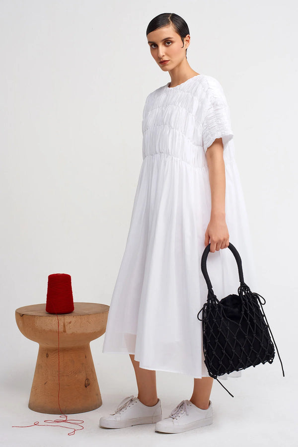 Nu Rubber Embroidery Midi Length Loose Dress Off White