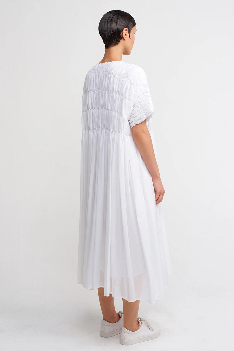 Nu Rubber Embroidery Midi Length Loose Dress Off White