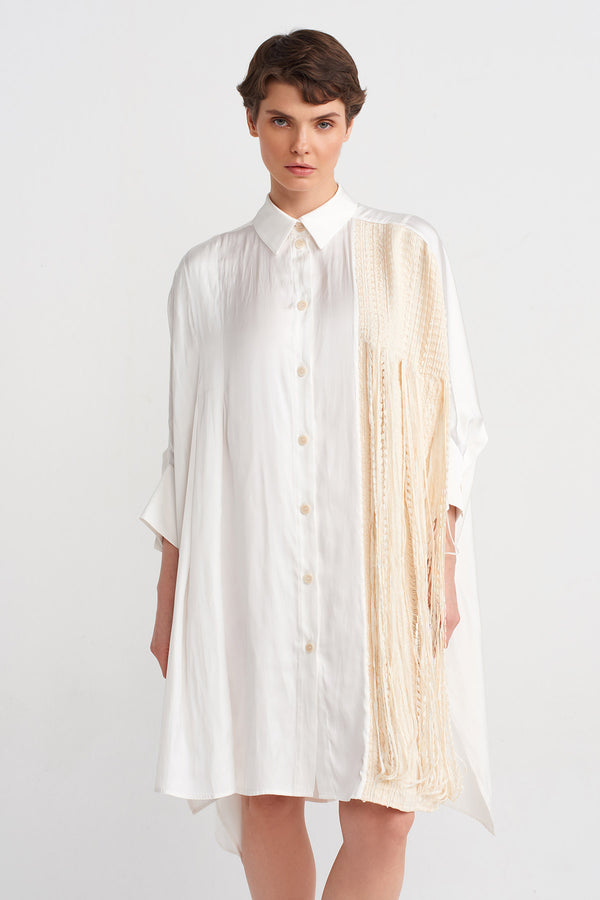 Nu Shirt Dress With Fringe Detail Off White