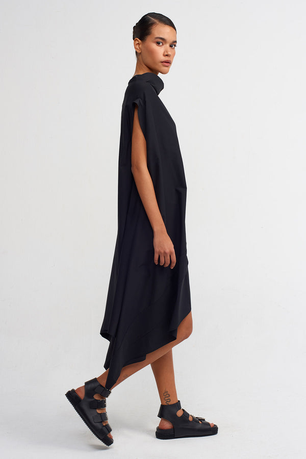 Nu Asymmetric Cut Poplin Dress Black