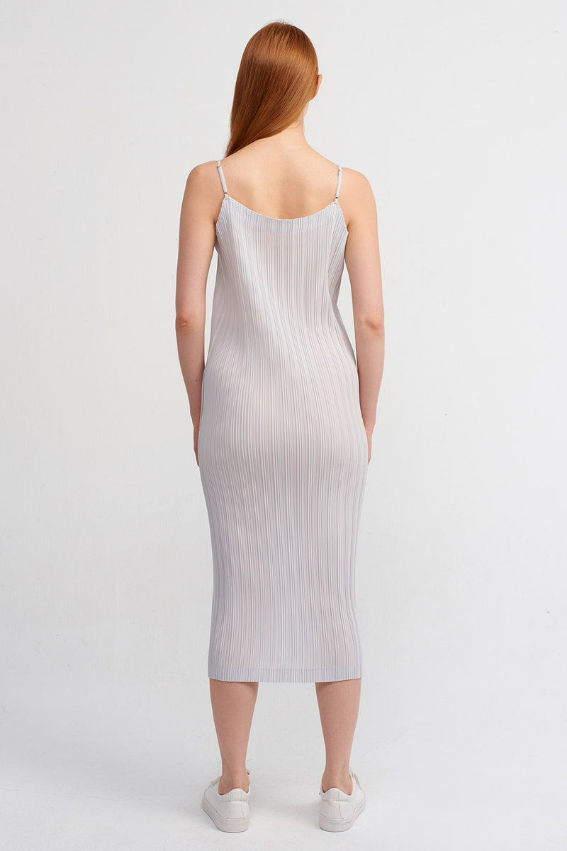Nu Thin-Strapped Midi Pleated Dress Ice