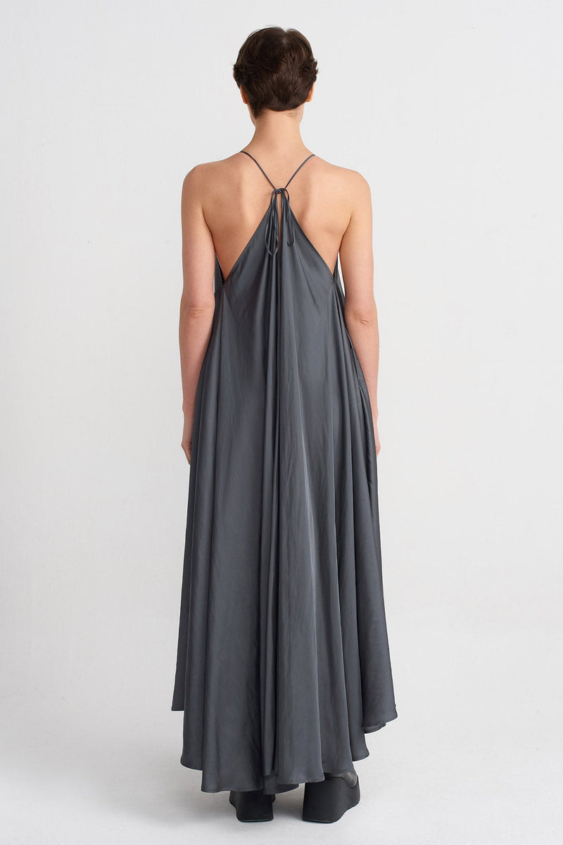 Nu Adjustable Straps Long Satin Dress Silver