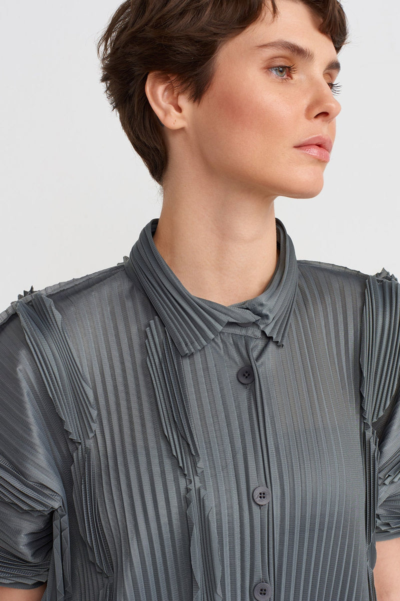 Nu Pleated Shirt Dress Silver