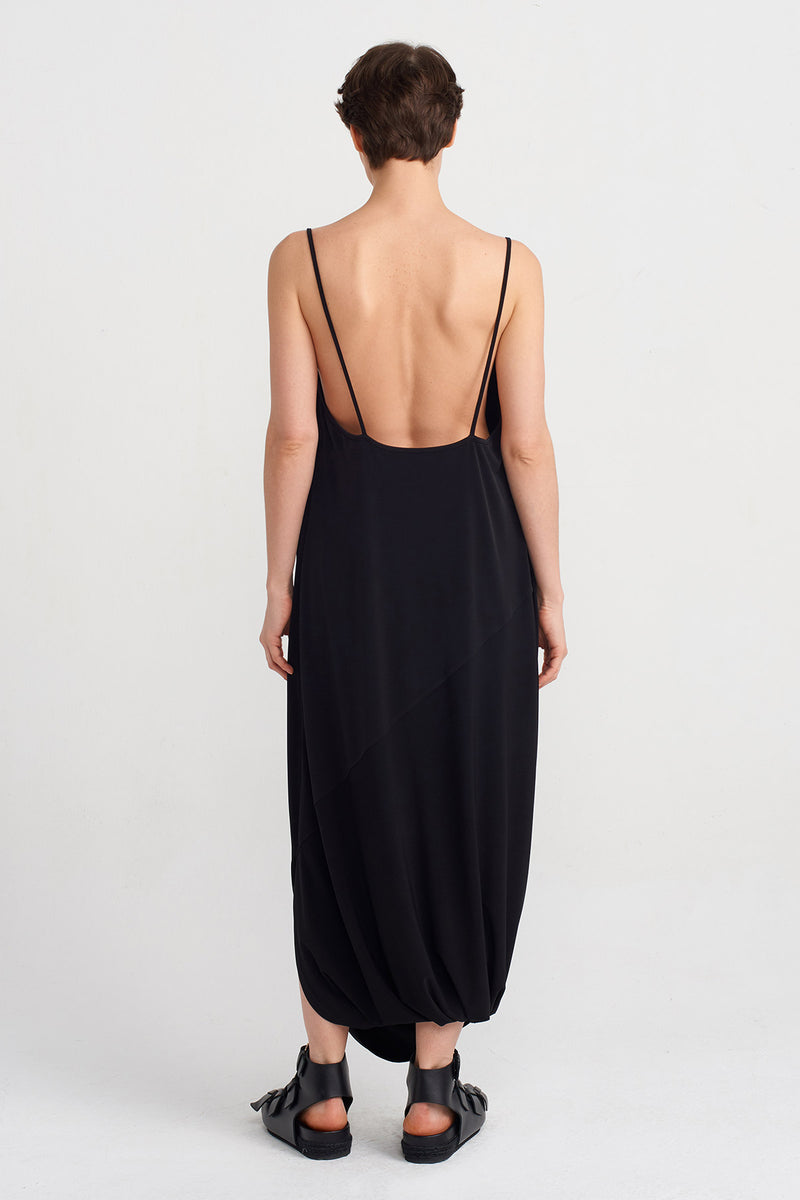 Nu Thin-Strap Draped Dress Black