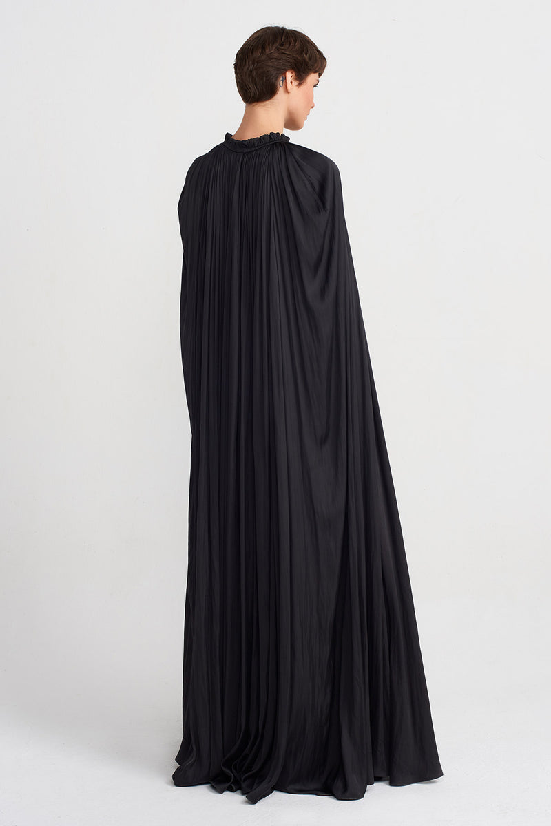Nu Cape Detail Long Elegant Dress Black
