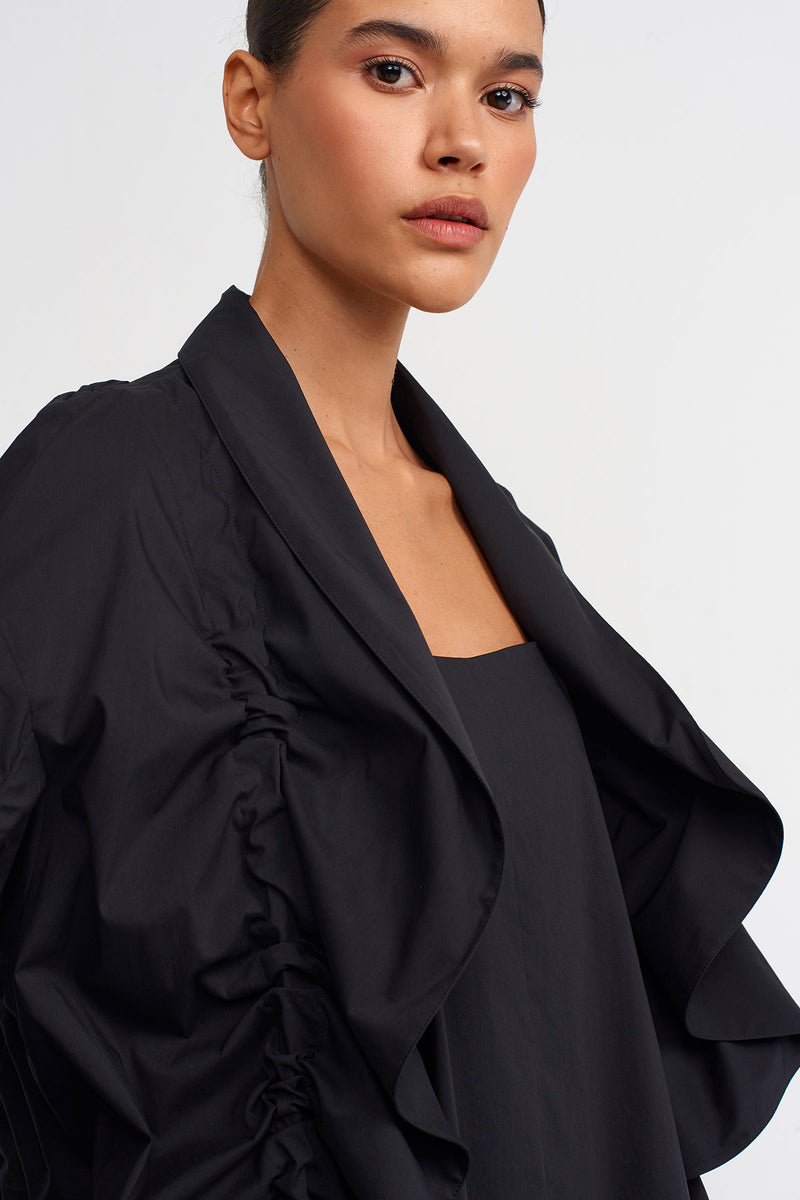 Nu Ruffle Detail Short Poplin Jacket Black