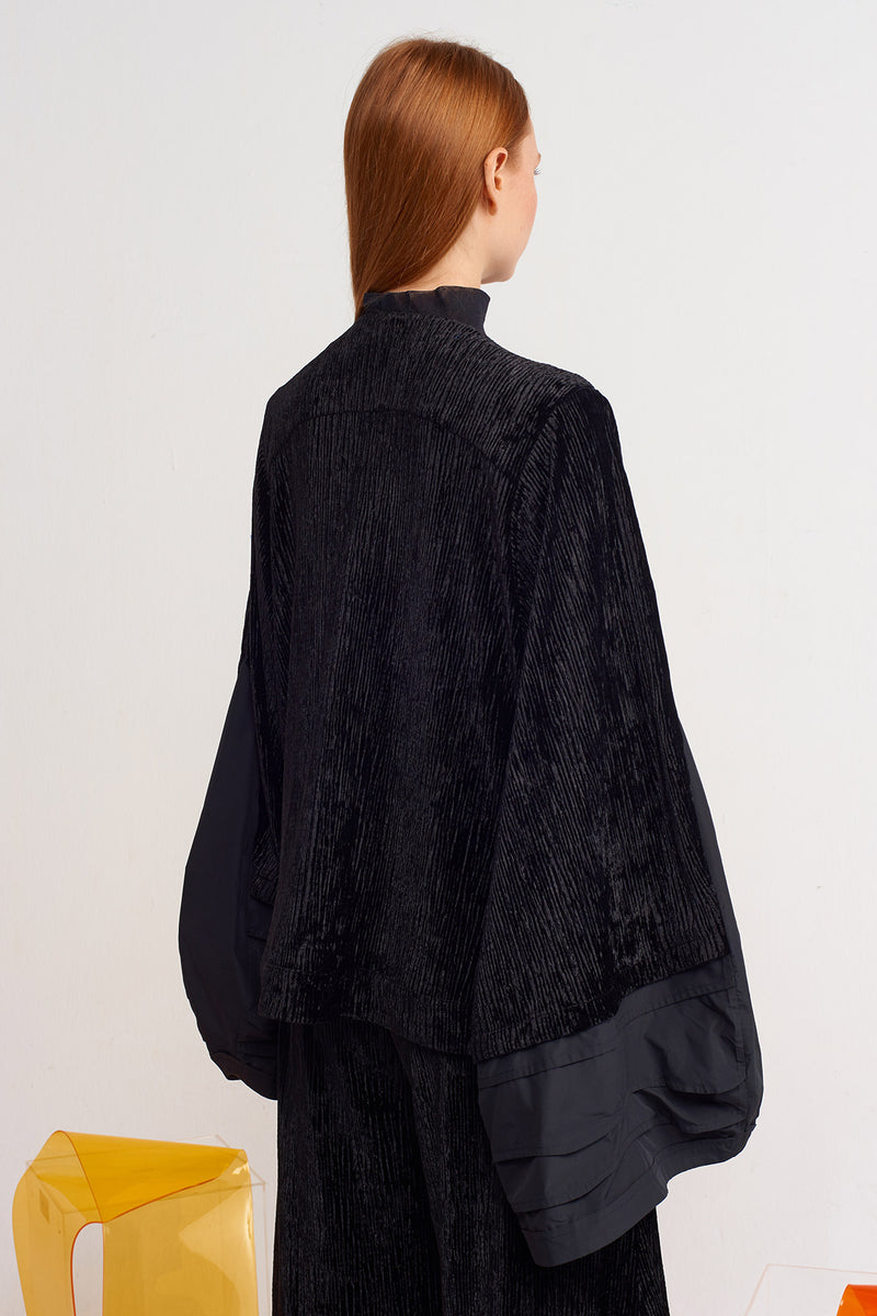 Nu Pleated Velvet Jacket With Taffeta Detail Black