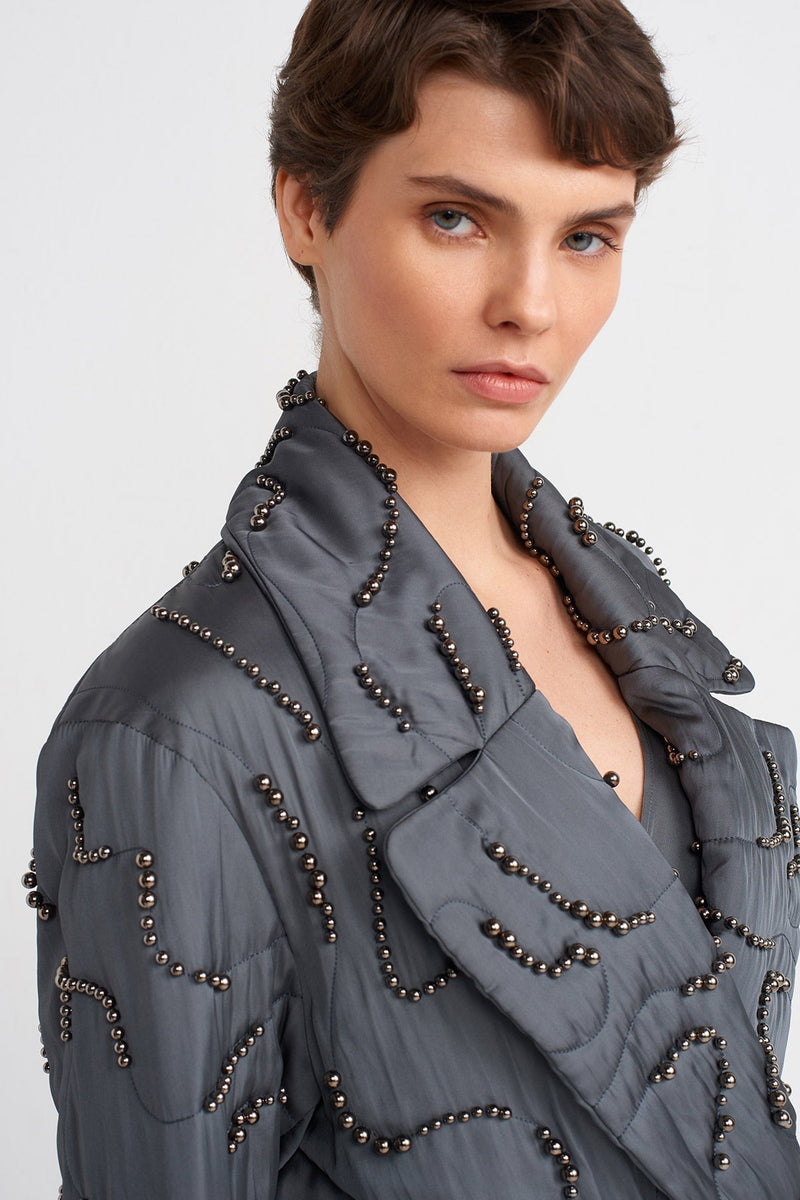 Nu Beaded Embellished Crop Jacket Silver