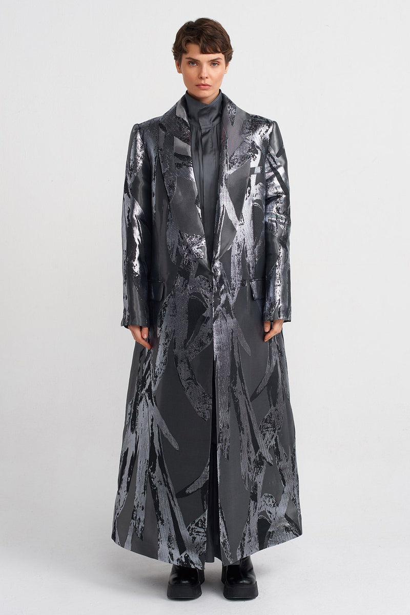 Nu Patterned Long Coat Silver