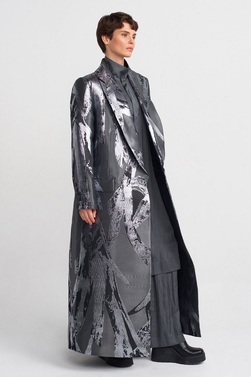 Nu Patterned Long Coat Silver