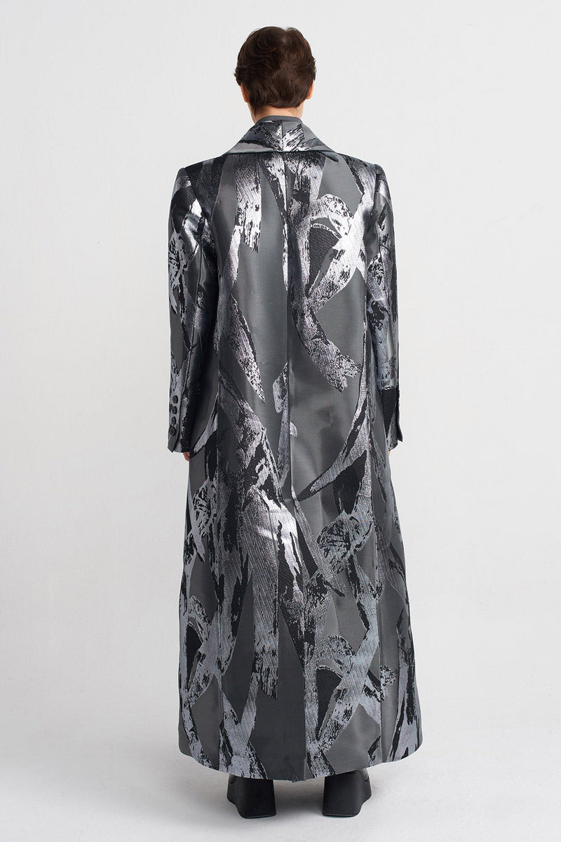 Nu Patterned Long Coat Silver