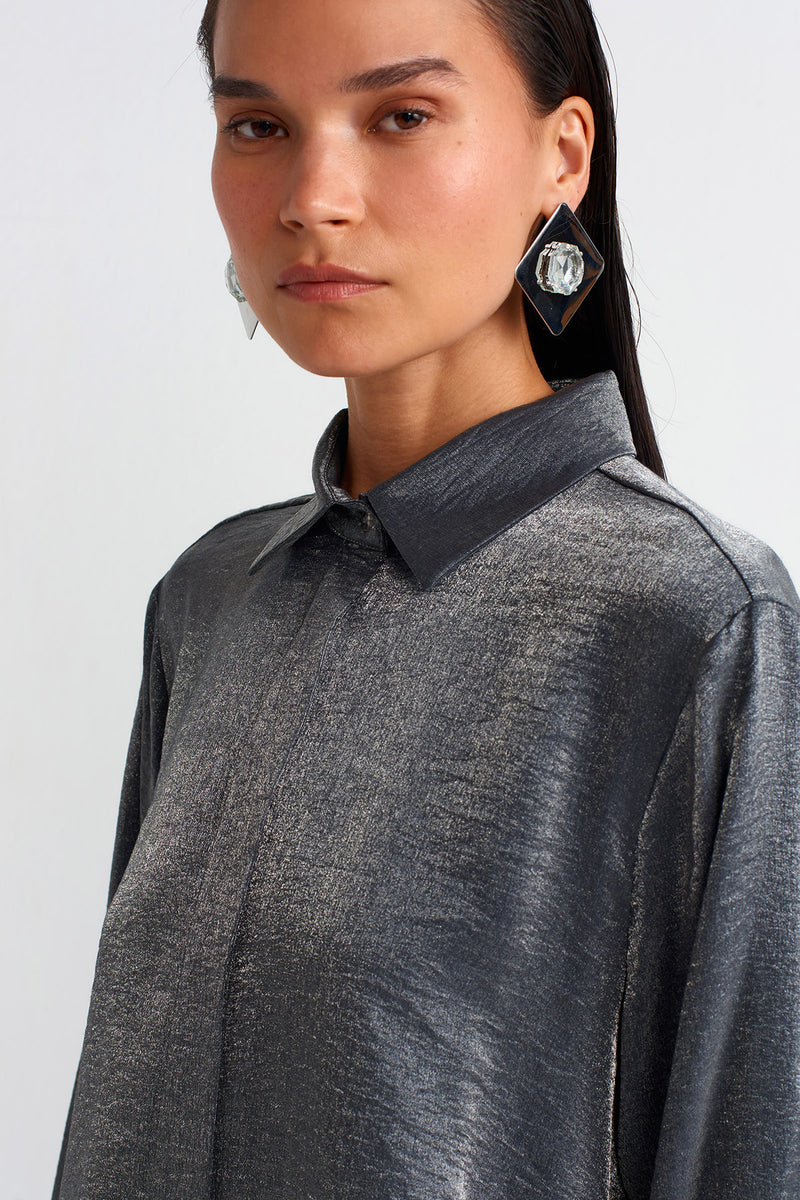 Nu Shiny Fabric Stylish Shirt Grey