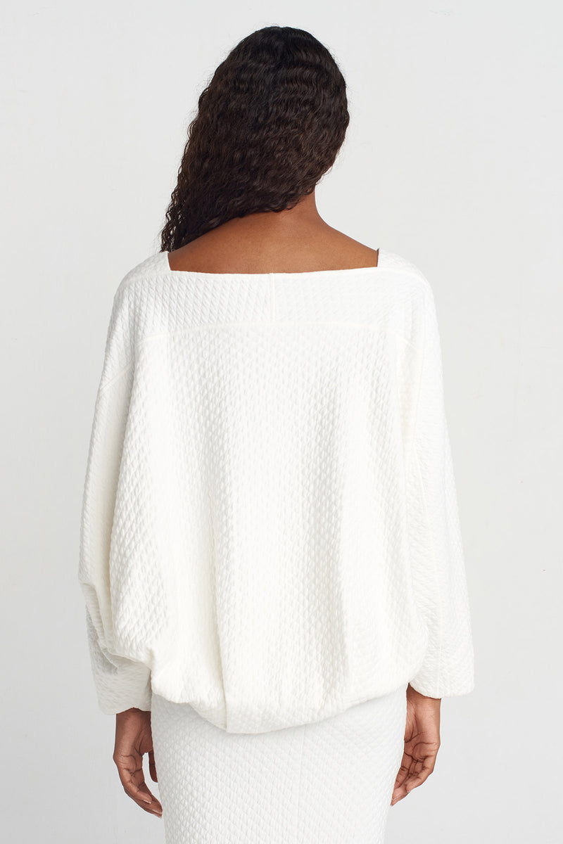 Nu Quilted Long-Sleeve Blouse Off White