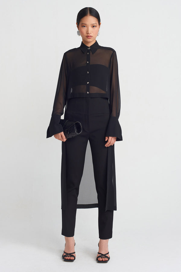 Nu Back-Lengthened Chiffon Shirt Black