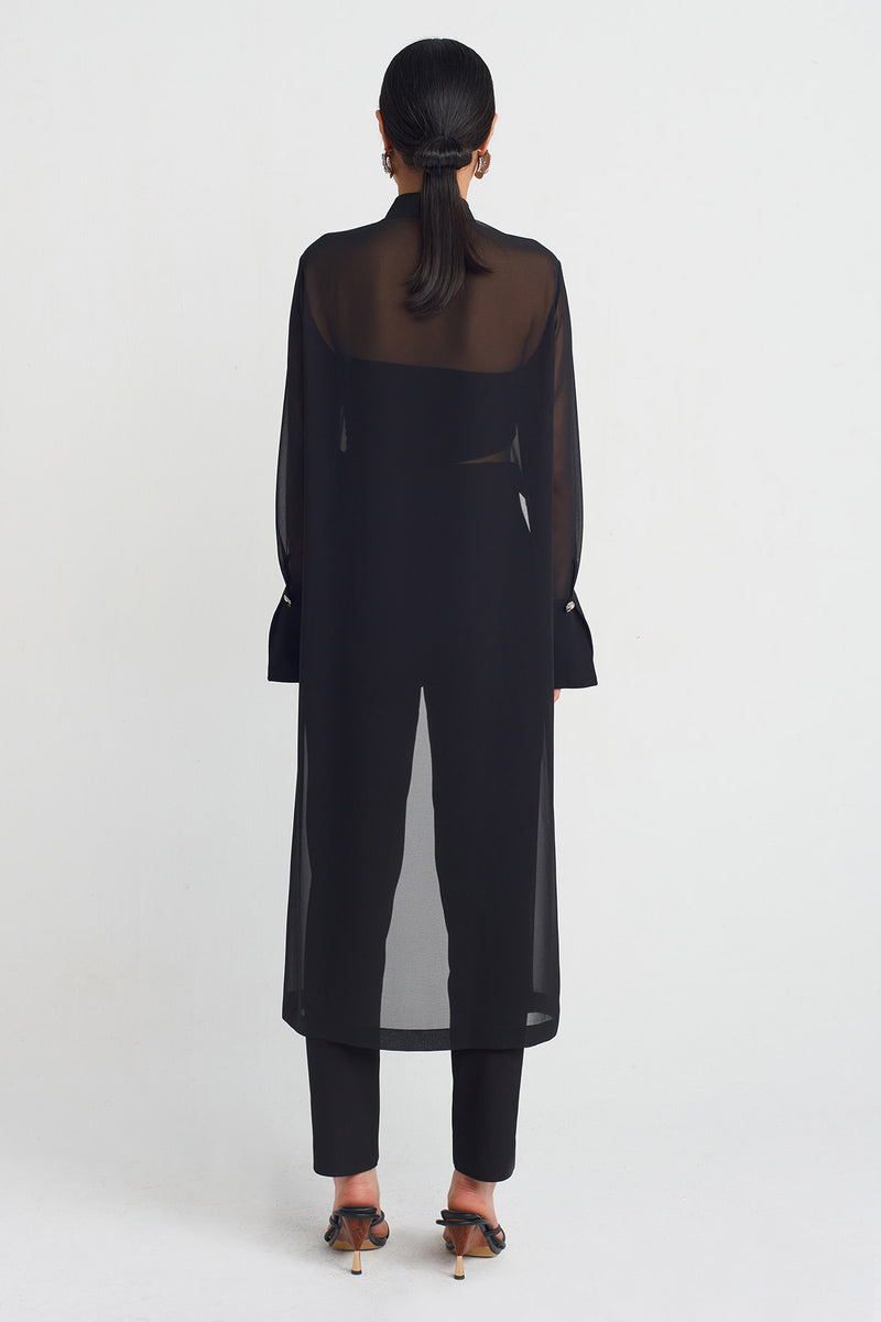 Nu Back-Lengthened Chiffon Shirt Black